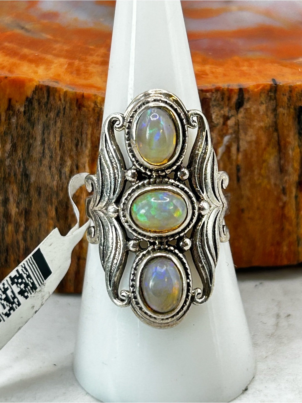 Sterling Silver Ring with Ethiopian Opal - Size 8